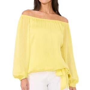 Vince Camuto Womens Bright Yellow Off-The-Shoulder Cropped Blouse Lg